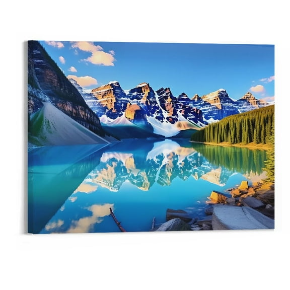 Shiartex Ready to Hang Canvas Wall Art Picture 20x16in for Living Room Bedroom Lake and Mountain Landscape 20x16in