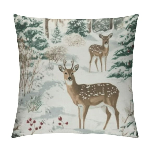 Patifu Winter Pillow Covers Rustic Deer Tree Cabin Brown Auqa Winter Themed Style Forest Print Decorative Outdoor Pillowcases Christmas Farmhouse Throw Cushion Case Decor for Couch Sofa Bed 12x12in