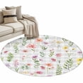 thumbnail image 2 of Area Rug 48in, Spring Pink Yellow Purple Flowers Floor Carpet Living Room Rug, White Gray Plaid Non-Slip Welcome Mat Indoor Rugs for Bedroom Dining Room, 2 of 9