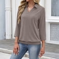 thumbnail image 7 of Polo Shirts for Women Collared V Neck Banded Bottom Long Sleeve Basic Knit Pullover Blouses Light Brown 2XL, 7 of 7