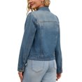 thumbnail image 3 of CHAQUETA DE JEAN PARA MUJER INSPIRADA CHIC, CON CUELLO CAÍDO, MANGAS LARGAS, LAVADA, CON BOTONES, CASUAL, DENIM, L GRIS AZUL, 3 of 6