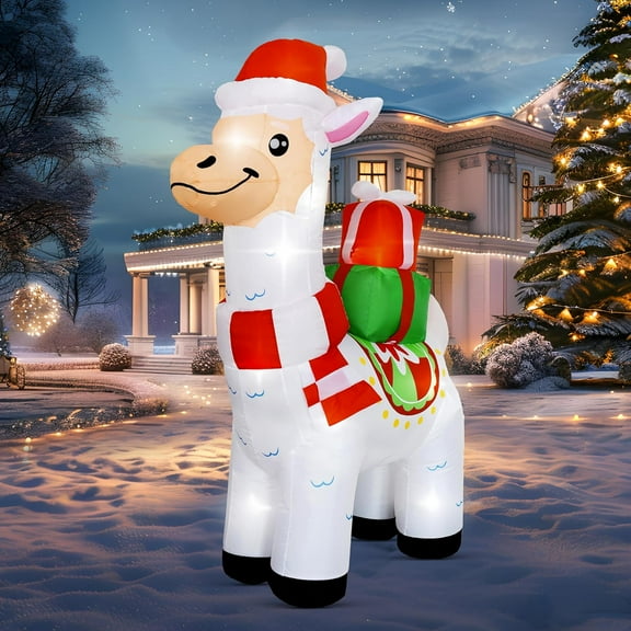 6 FT Tall Christmas Llama Inflatable with Built-in LEDs Blow Up Inflatables for Christmas Party Indoor, Holiday Outdoor Decorations, Yard, Garden, Lawn Décor