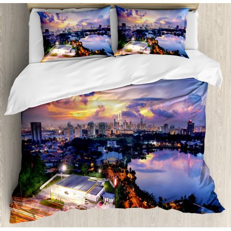 City Duvet Cover Set Vibrant Kuala Lumpur Skyline At Sunset