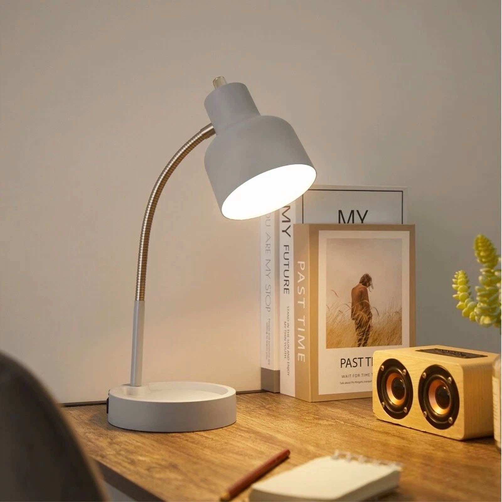 Led Desk Lamp Catch-All Base Ac Outlet Energy Efficient Flexible Gooseneck New