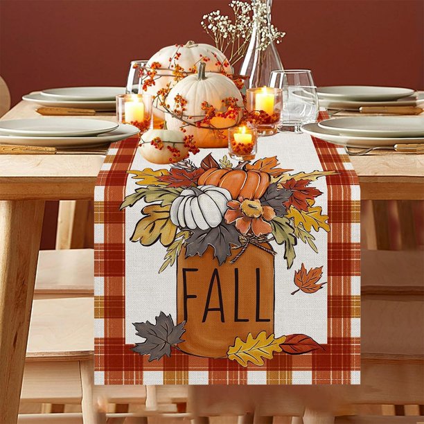 Mantel individual con diseño de hoja de arce, calabaza y pavo para el Día de Acción de Gracias, decoración para fiestas, 33 x 183 cm (13 x 72 pulgadas).