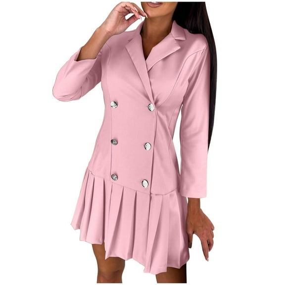 Blczomt Long Sleeve Womens Y2K Dresses Pink Dressy Casual Plain Cotton Dress Knit Pleated Dress