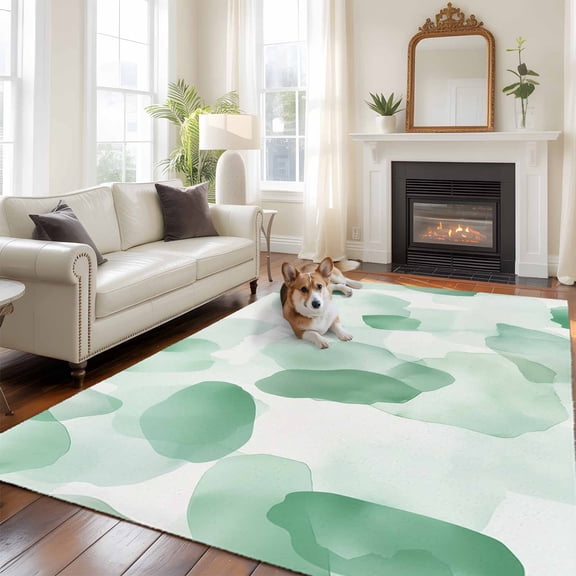 Ombre Green Boho Area Rug 5x8 FT, Non Slip Bedroom Throw Carpet, Multicolored Tie Dye Abstract Art Washable Soft Floor Carpet Non-Shedding Rug for Living Room Nursery Dorm Office