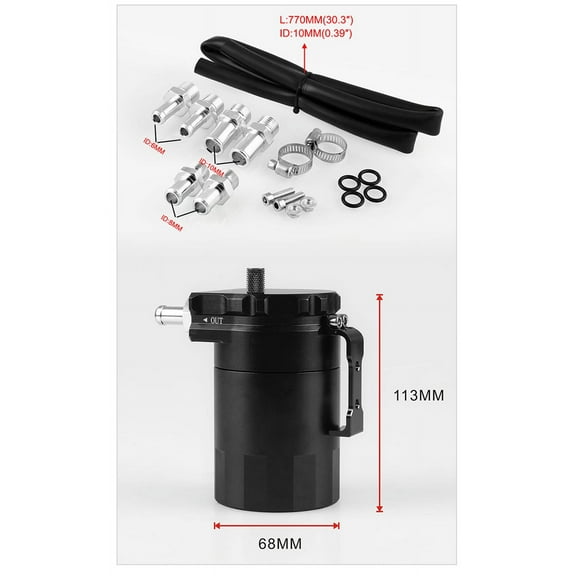 300ML Oil Catch Can Reservoir Tank Kit Engine Black Polish Baffled Aluminum