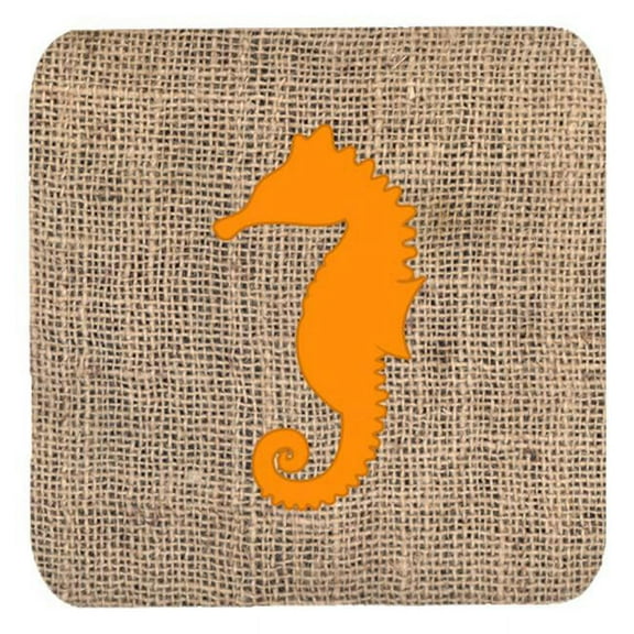 Sea Horse Burlap And Orange Foam Coasters - Set 4, 3.5 x 3.5 In.