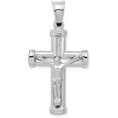 14k White Gold Reversible Crucifix / Cross Pendant D3243
