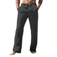 thumbnail image 4 of Lroveb Mens Casual Linen Pants Loose Fit Elastic Drawstring Waist Straight-Legs Summer Yoga Beach Long Pants, 4 of 6