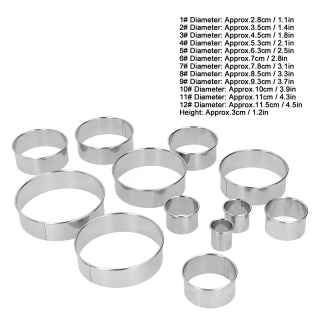 POCREATION Cookies Cutting Mold,Mousse Mold,12PCS/Set Stainless Steel Mousse Ring Round Cake Mold Fondant Cookies Cutting Mold Baking Tool