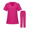thumbnail image 2 of Minjewel Women's V-Neck Short Sleeve Nursing Top & Pants Scrub Set with Functional Pockets, Professional Scrubs for Women in Healthcare & Caregiving,Hot Pink XL, 2 of 6
