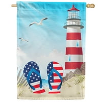 America Forever Patriotic Flip Flop House Flag 28 x 40 inches Tropical Summer Beach Seagulls Lighthouse Double Sided Seasonal Yard Outdoor Decorative Coastal House Flag