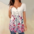 thumbnail image 2 of NAMTYQX Blouses & Button-Down Shirts Casual Button V Neck Smocked Loose Fit Stylish Patterned Short Sleeve Plus Size Hot Pink Size 2XL, 2 of 5