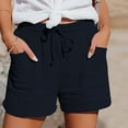 thumbnail image 2 of QIJUNTUO ​Navy Blue Women's High Waist Casual Shorts Breathable Cotton Linen Athletic Loose Fit Summer Shorts With Pockets​ Navy, 2 of 9