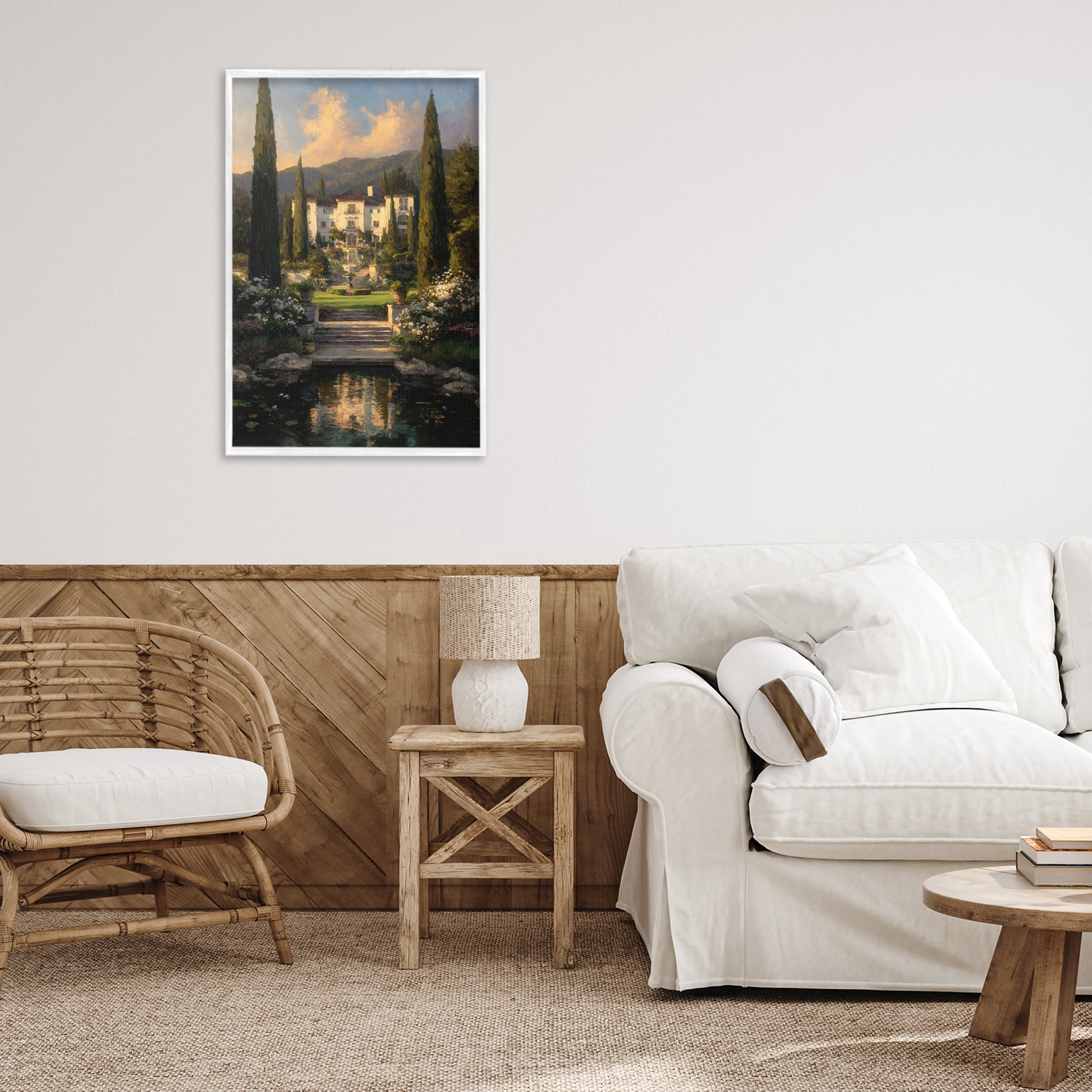 Stupell Industries Victorian Mansion at Sunset White Framed Giclee Art, design by Petal Prints Design