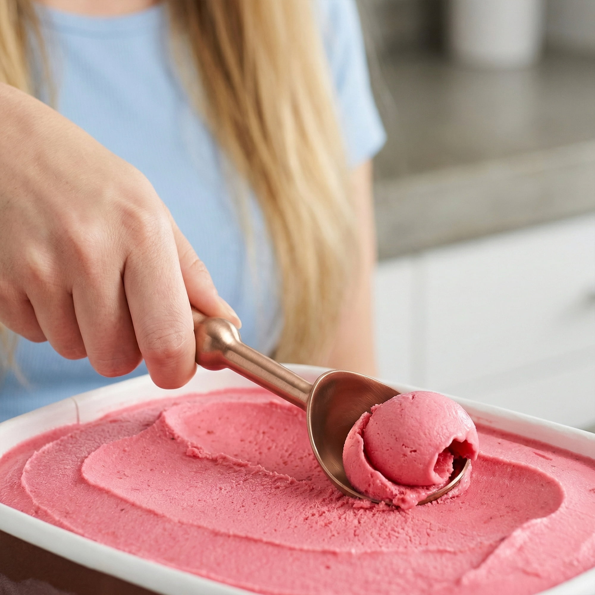 Unique Bargains Stainless Steel Ice Cream Scoop for Easy Release Rose Gold