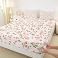 thumbnail image 3 of Homewish Pink Rose Floral Bed Sheets for Kids, Cartoon Boho Flower King Sheets, Simple French Style Sheet Set, Super Cozy Room Decor, 4pcs, 3 of 7