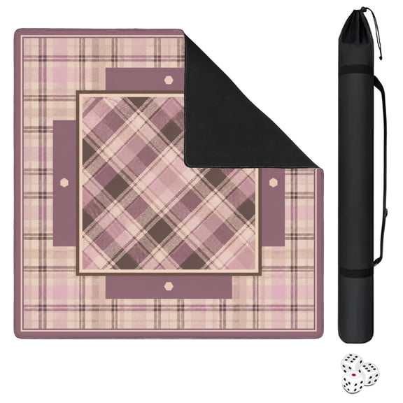 Mahjong Mat for table 31.5x31.5in(80x80cm) Pink Purple Plaid Patchwork Non-Slip Noise Reduction Square Mahjong Table Mat with Carrying Bag for Mahjongs Poker Card Dominoes