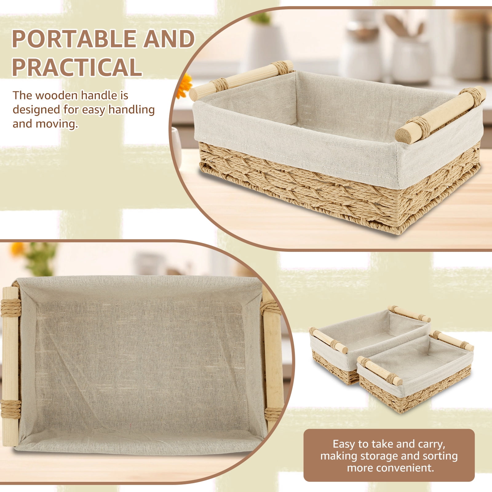 Dznils Wicker Toilet Paper Storage Basket with Handle, Bathroom Towel Organizer, Brown, Set of 2