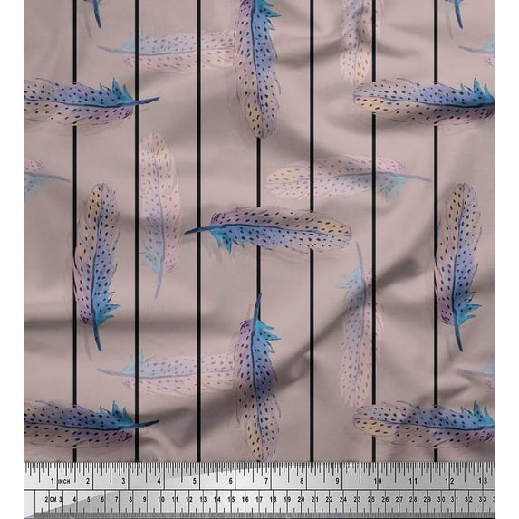 Soimoi Black Cotton Voile Fabric Stripe Feather Fabric Prints By Yard 42 Inch Wide