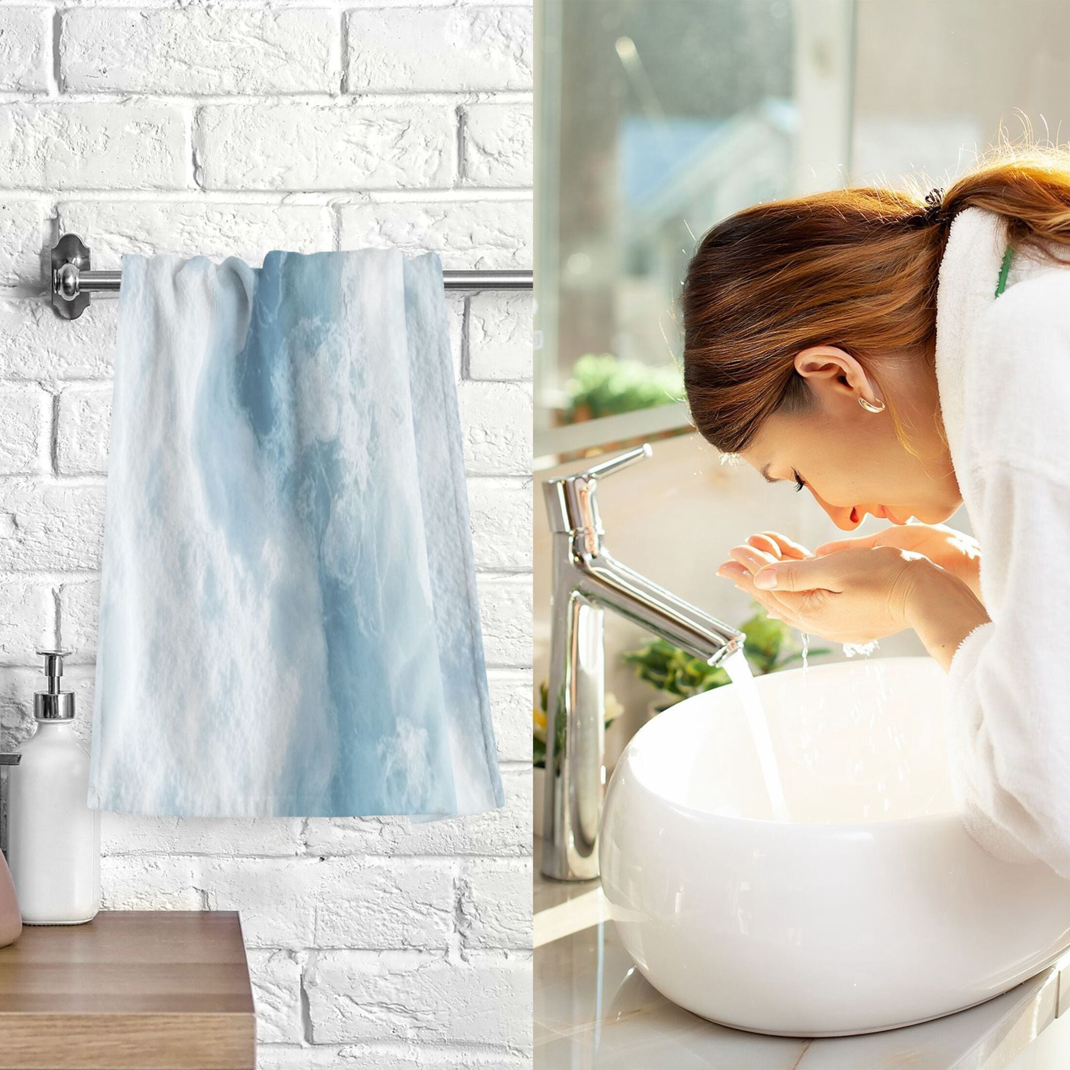 Cotton Towel Two-Piece 16x28 Inch One Sizex2 Face Towel Set Towel Set Cotton Hand Bath Towel Bathroom Beach White Ocean Pattern