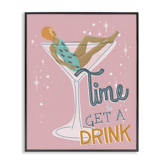 Stupell Industries Modern Time To Get A Drink Black Framed Giclee Art, 11 x 14, by Jen Bucheli