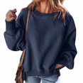 thumbnail image 2 of Round Neck Pullover for Women Loose Lambswool Casual Versatile Long Sleeve Top Fall Winter Sweatshirt Navy Blue L, 2 of 9