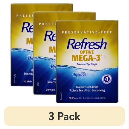 (3 pack) Refresh Optive Mega-3 Lubricant Eye Drops, 0.01 fl oz (0.4ml)