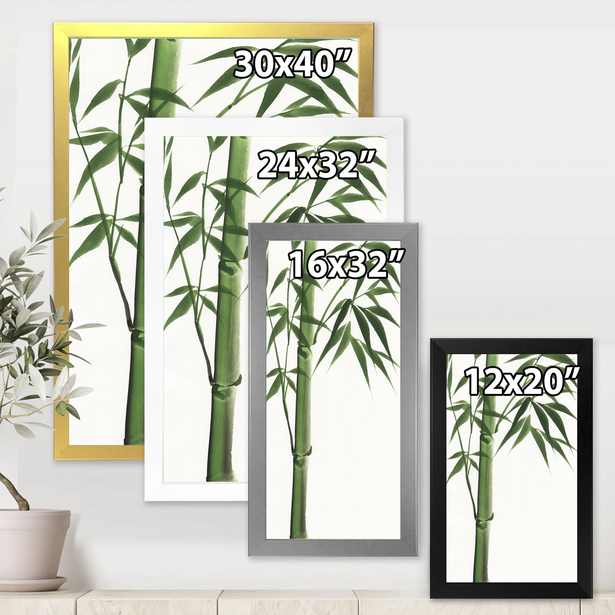 Designart 'Detail Of Dark Green Bamboo On White III' Traditional Framed Art Print
