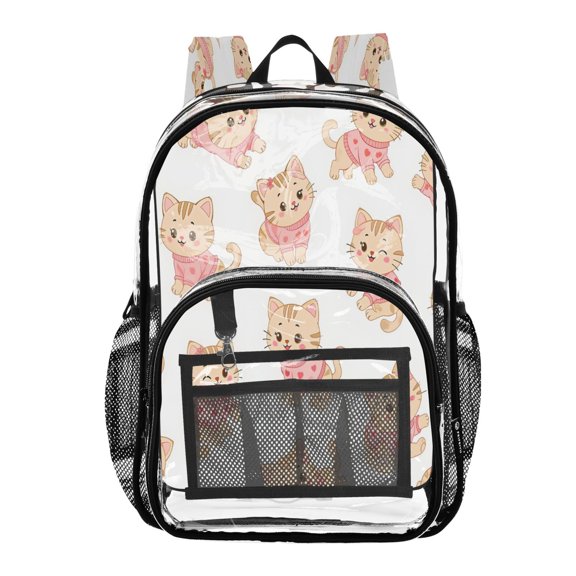 PVC Transparent Backpacks Clear Backpack for Travel and Outings Cute Cat Heart Pattern
