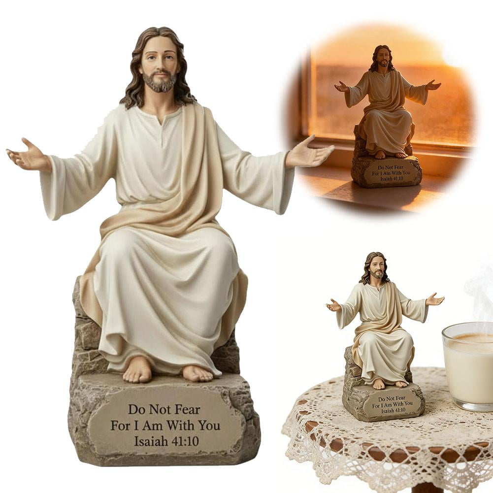 Open Arms Blessing Statue with Bible Verse Base Hand-Painted Resin Figurine for Home Decor (A 1pcs 4.92 in)