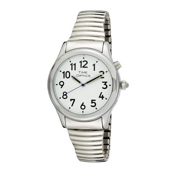 Men's Talking Silver-Tone Day Date Alarm Expansion Bracelet Watch # GWC021STX