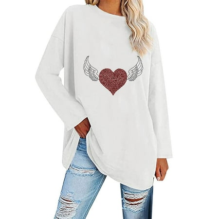 

Qufokar Fall Maternity Dress for Long Sleeve Compression Women Women Long Sleeve Oversized T Shirts Loose Heart Pinting Casual Crewneck Tunic Soft Blouse Tops