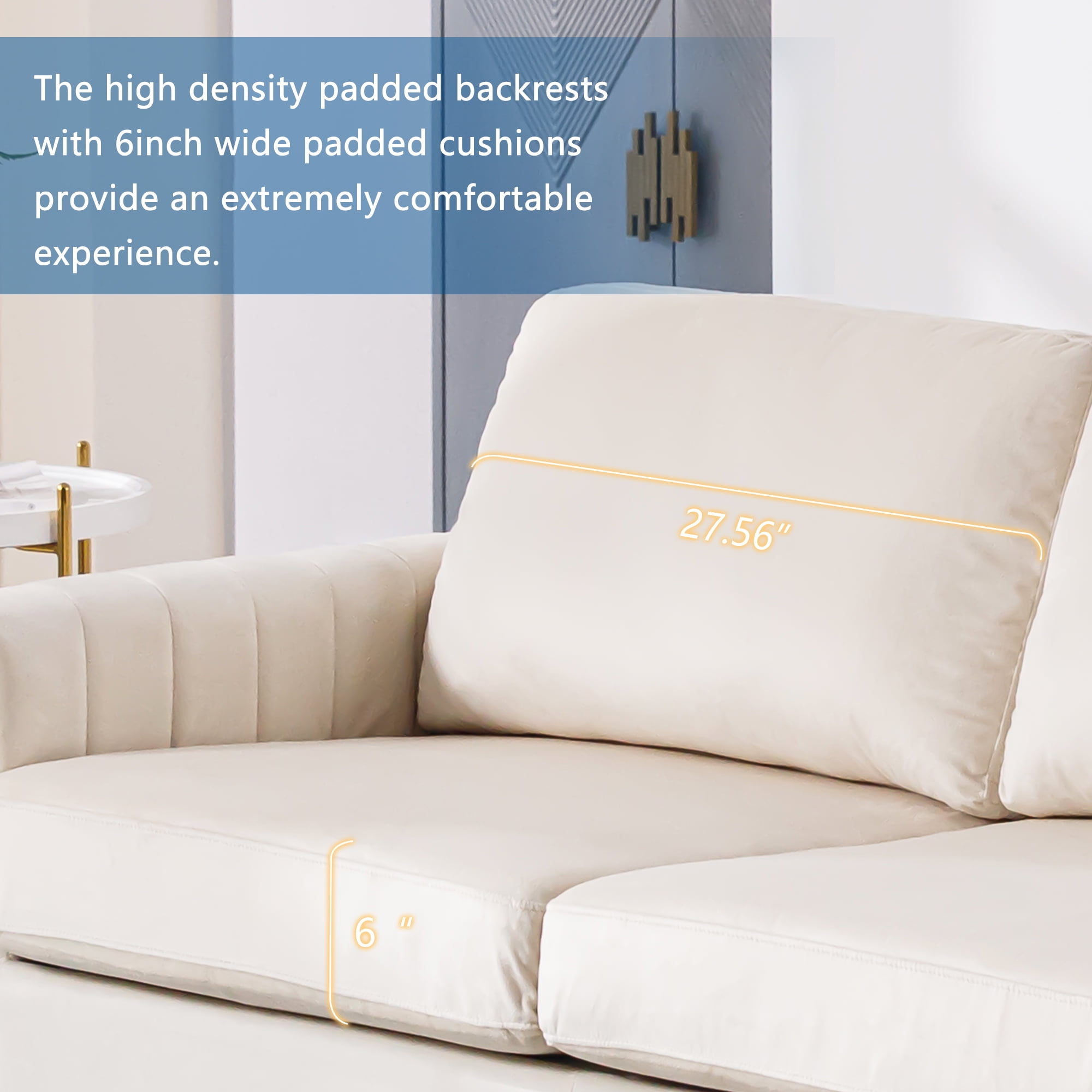 Lunale 65" Loveseat Sofa, Deep Seat Cloud Couch, Modern Velvet Living Room Sofa, Beige