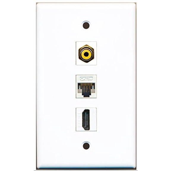 RiteAV - 1 Port HDMI and 1 Port RCA Yellow and 1 Port Cat5e Ethernet White Wall Plate