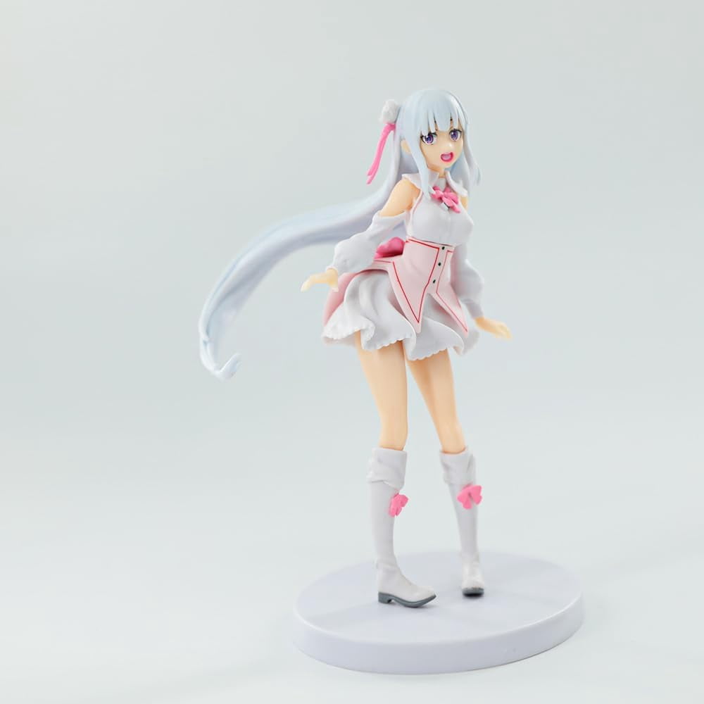 Newly Emilia Figure Standing Happy Emilia Action Figures 17cm/6.7inch PVC Characters Decorations Collectible Handicrafts Souvenirs for Anime Fans Gifts