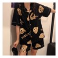thumbnail image 1 of Pijama de dibujos animados para mujer, conjunto de verano con pantalones cortos de manga corta y cuello alto con diseño de oso de fresa, 1 of 6