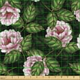 thumbnail image 2 of Ambesonne Spring Fabric by the Yard Upholstery, Roses Leaves Dark Colors, 2 Yards, Soft Pink and Fern Green, 2 of 5