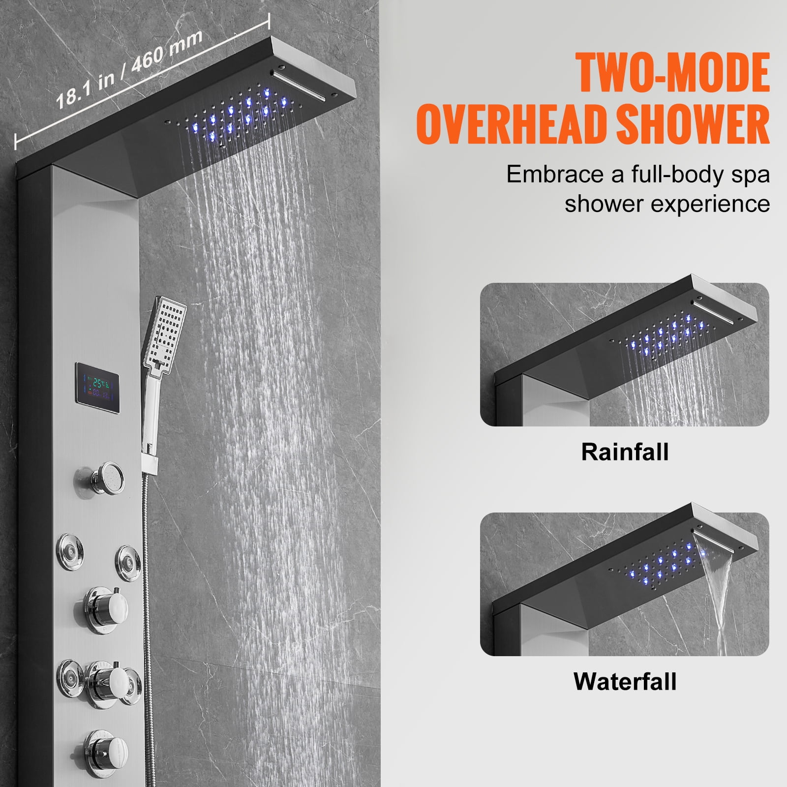 KFFKFF Shower Panel Tower System 6 Modes Hydroelectricity LED Stainless Steel