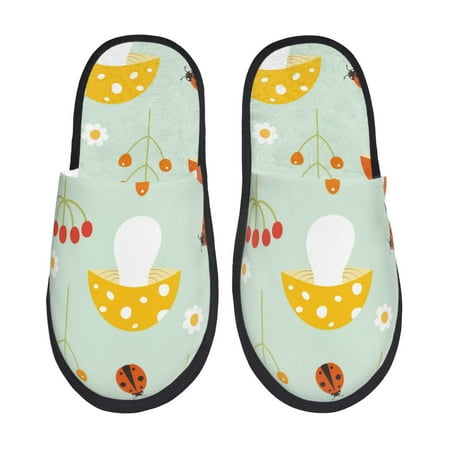 Balery Mushroom Bee Slient Indoor Furry Fleece Comfort House Shoes Soft Non-Slip Home Shoes Cotton slippers House Slippers-- Medium