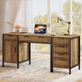 thumbnail image 3 of Tribesigns 65" Farmhouse Computer Desk with 5 Drawers, Wooden Home Office Desk with Cabinet, Large Study Writing Table for Working, Studying, Rustic Brown, 3 of 7