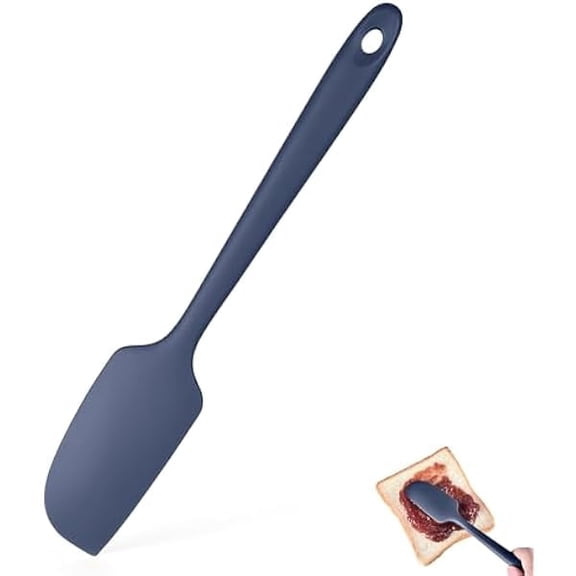 600°F Heat Resistant Small Spatula, Mini Silicone Bowl Scraper Compact Flexible Kitchen Cooking Baking Tool for Scraping Jar Jams Nut Butters & Mixing Stirring Sauce (Navy Blue)