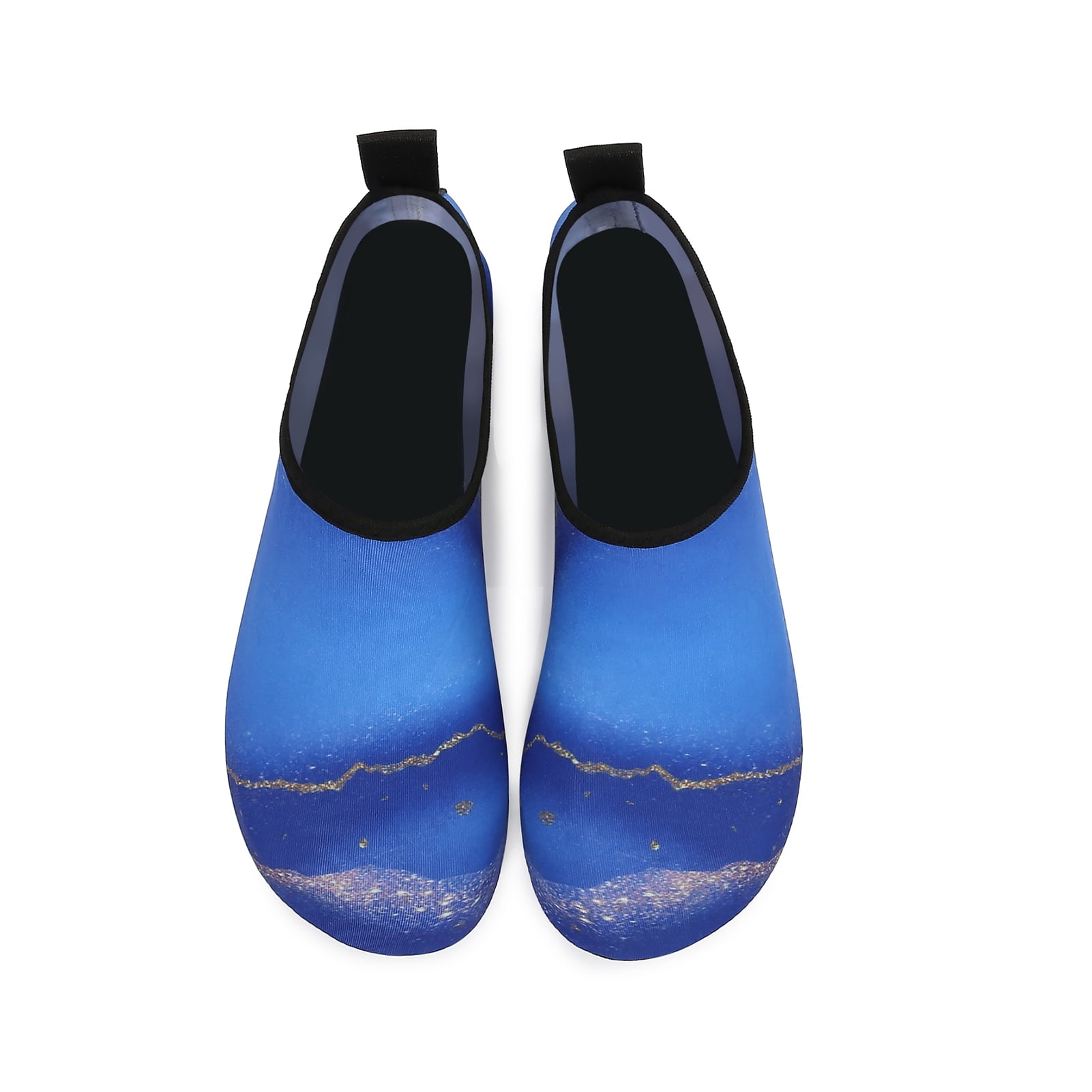 Men and Women a Slip On Barefoot Quick-Dry Beach Aqua Yoga Water Shoes (Glitter/Blue Gold, 4-5 Women)