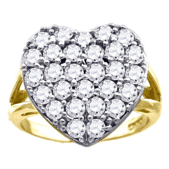10k Gold Womens Two-tone Cubic Zirconia Love Heart Band Ring Statement Ring for Women and Men