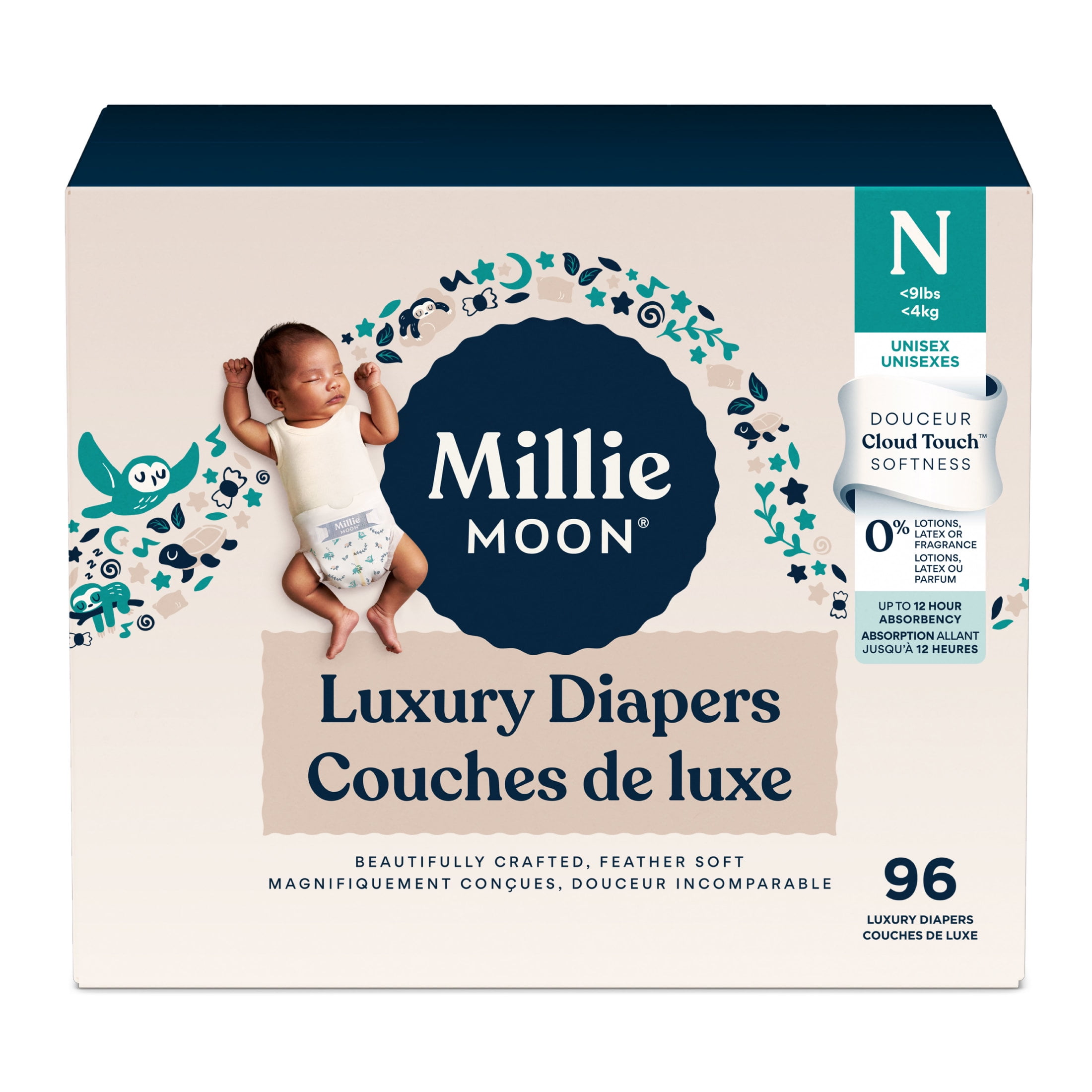 Millie Moon Luxury Diapers, Size Newborn, 96 Count
