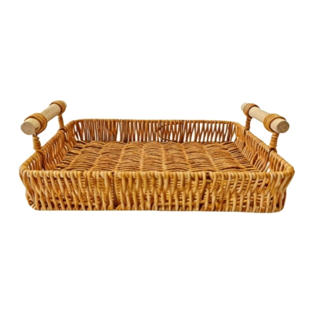 Bandeja tejida, organizador de encimera, decoración rústica, cesta tejida multifuncional 32x23x5 cm