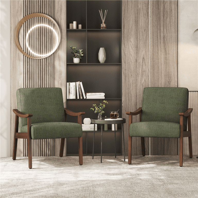 Yaheetech Corduroy Accent Chair, Dark Green Mid-Century photo 4