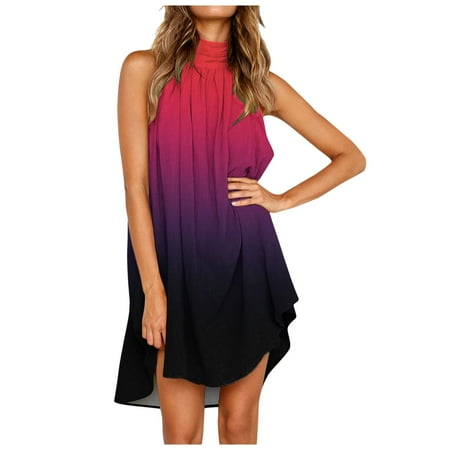 Blphud 2024 Dresses for Women Summer Casual Sleeveless Dress Ladies Casual Loose Long Dress Slit Long Dress Summer Beach Dress Dresses Stretch for Women Women s Summer Maxi Dress Hot Pink S